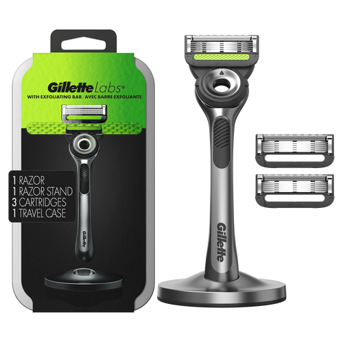 GilletteLabs with Exfoliating Bar Razor (1 Handle + 3 Cartridges + 1 Travel Case)